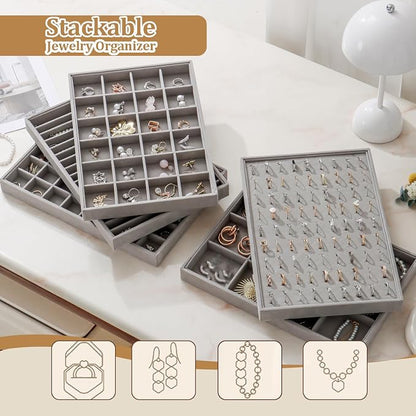 Large Velvet Jewelry Tray 2 Pack Stackable Jewelry Display Drawer Inserts Trays - Image 6