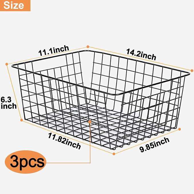 3 Pack Large Wire Baskets for Organizing 14.2'' Metal Wire Baskets - Image 2