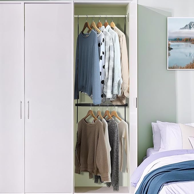 STORAGE MANIAC Hanging Closet Rod, Adjustable Width and Height Closet Hanging - Image 6
