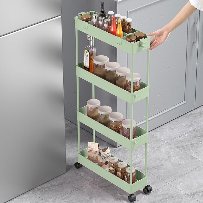 SPACELEAD Slim Storage Cart 4 Tier, Bathroom Organizer Rolling Utility - Image 4