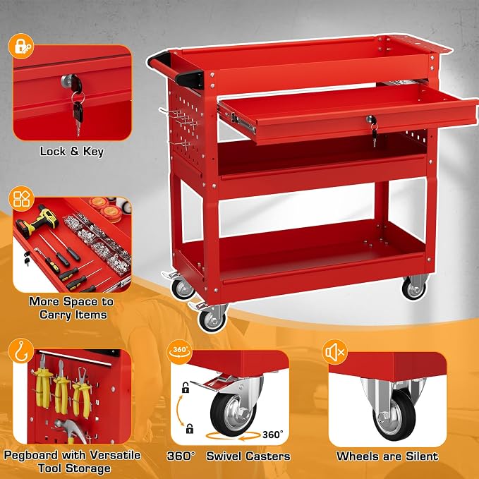 3 Tier Tool Cart on Wheels - Image 5