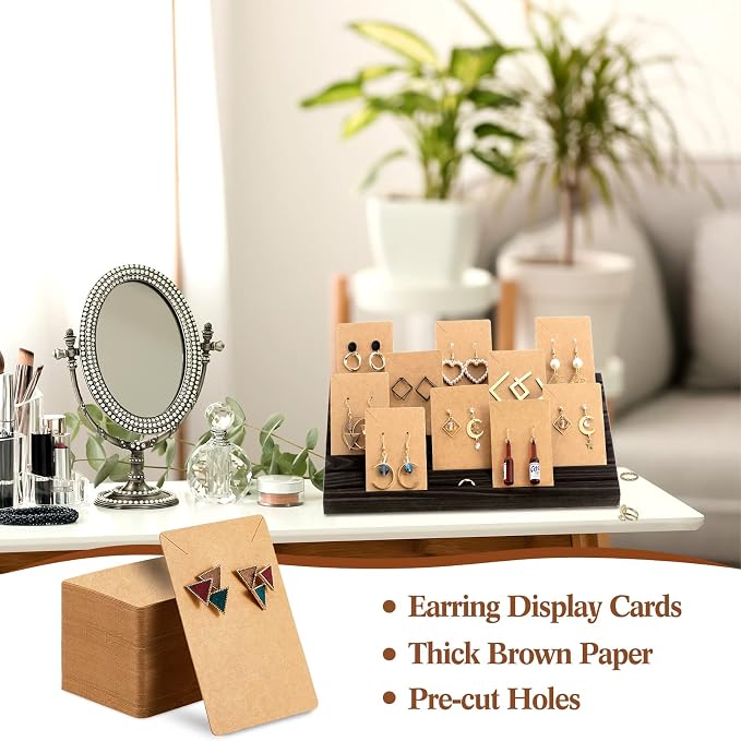 Marsui 62 Pcs Wood Earring Display Stand Earring Card Display 2 Sets of Holder - Image 5