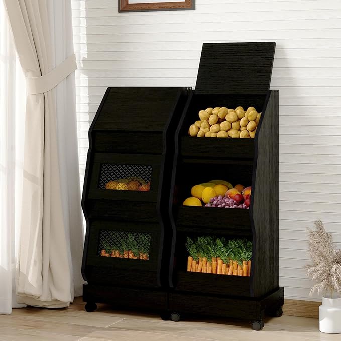 ARTETHYS Potato and Onion Storage Bin Black Movable Bread Box - Image 6