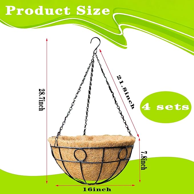4 Pack 16" Round Metal Hanging Basket - Image 5