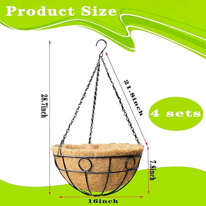 4 Pack 16" Round Metal Hanging Basket - Image 5