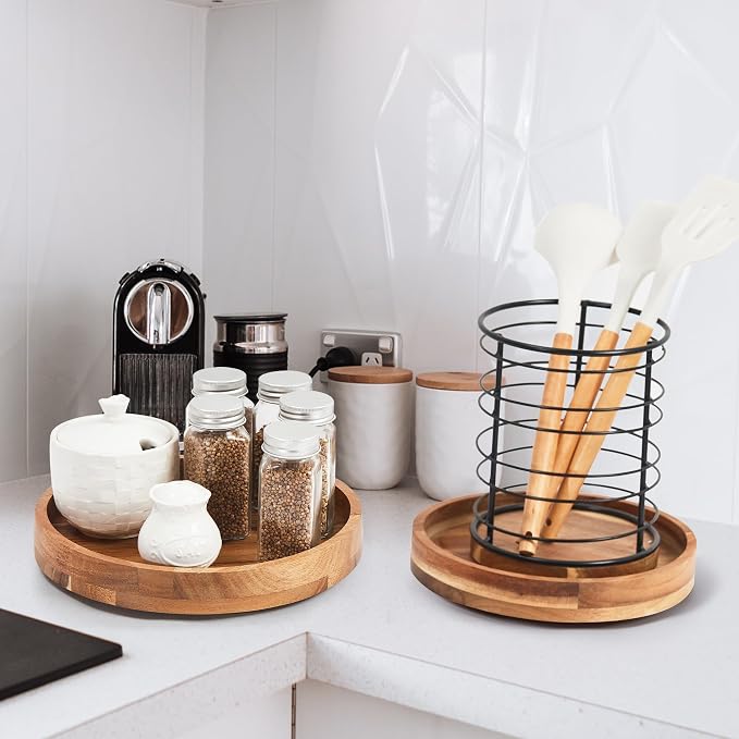 10" Acacia Wood Lazy Susan Organizer - Image 4