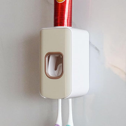 2 Slot Toothbrush Holder and Toothpaste Dispenser Wall Mounted, Automatic by LUEXBOX