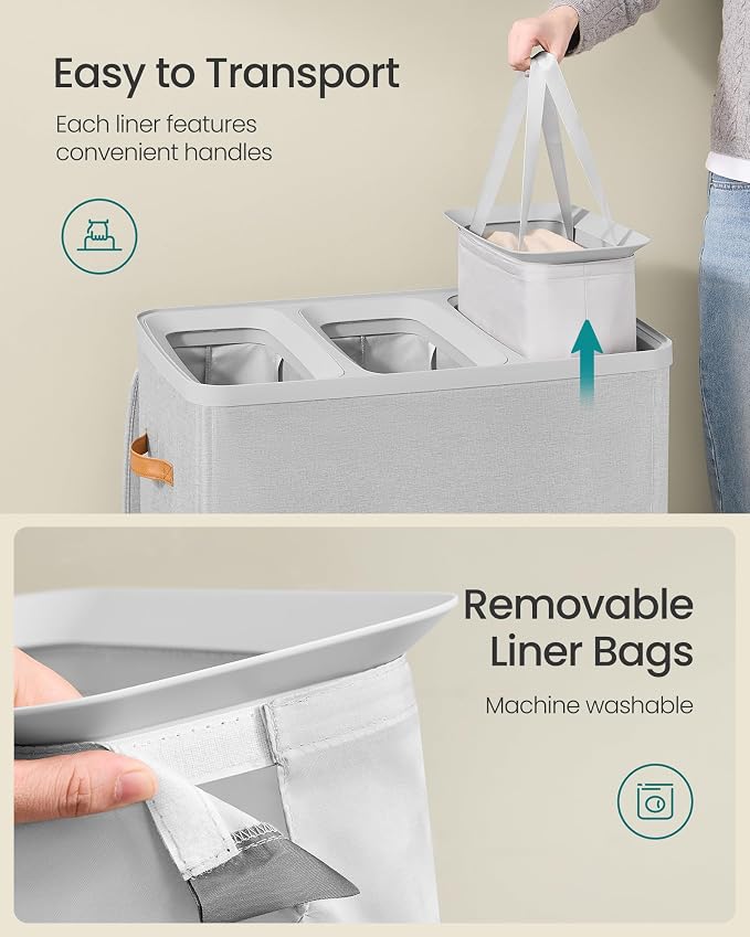 SONGMICS Laundry Basket, 50.2 Gal. Laundry Hamper, 3 Compartments, Easy Assembly - Image 5