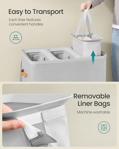 SONGMICS Laundry Basket, 50.2 Gal. Laundry Hamper, 3 Compartments, Easy Assembly - Image 5