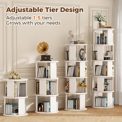 5 Tier Rotating Bookshelf Tower, 360° Display Round Bookcase, Floor Standing - Image 5
