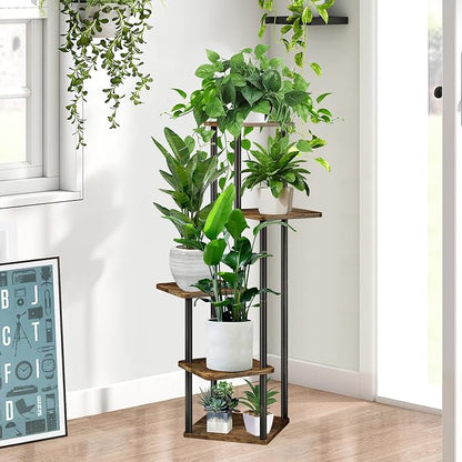 5 Tier Wood Tall Plant Stand Metal Rack Indoor, Planter Shelf Display Rack - Image 8