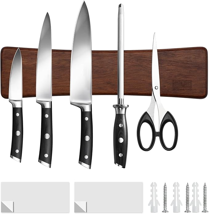 HOSHANHO Knife Magnetic Strip, Acacia Wood Powerful Magnetic Knife Strips by HOSHANHO