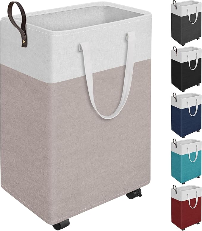HomeHacks Laundry Basket with Wheels, Rolling Laundry Hamper, Collapsible & by HomeHacks