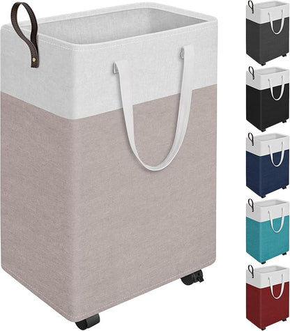 HomeHacks Laundry Basket with Wheels, Rolling Laundry Hamper, Collapsible & by HomeHacks
