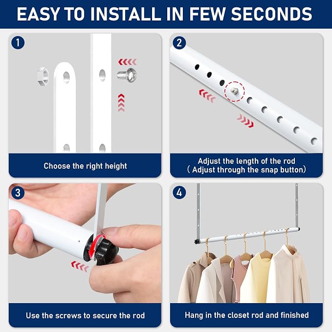 Hanging Closet Rod Extenders, Adjustable Width and Height Closet Extender - Image 6