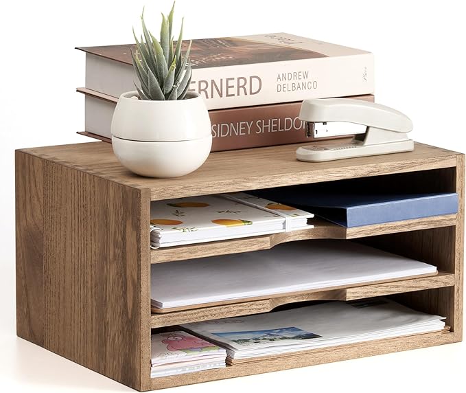 KIRIGEN Wooden Desktop Organizer Paper Storage Letter Tray File Sorter by KIRIGEN