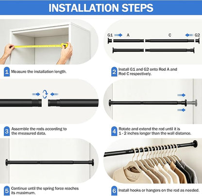 No Drilling Closet Rod, Adjustable Black Closet Rod, 28-98 Inches Closet - Image 7