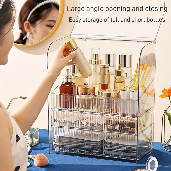 Makeup Storage Organizer Box Large Cosmetic Display Cases Dustproof and - Image 3