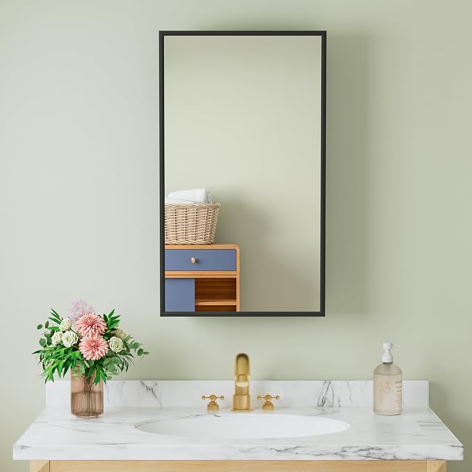 Buruis 14 x 24 Inch Framed Medicine Cabinet Mirror - Image 8