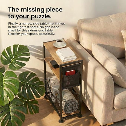 Skinny Side Table with Storage, 3 Tier Slim Side Tables - Image 7