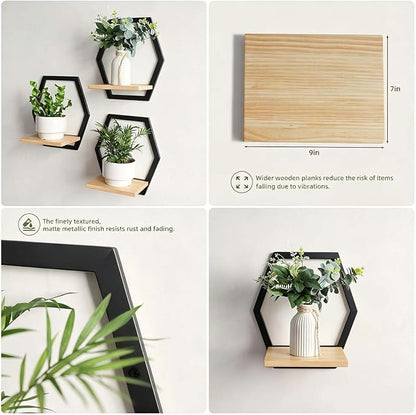 2 Pack Solid Wood & Metal Framework Wall Plant Stands, 9 inch Natural Wood - Image 5