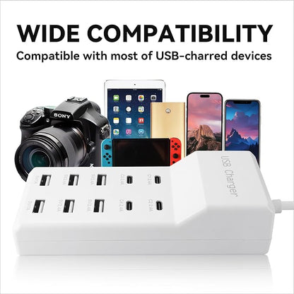 USB Charging Station with 6 USB-A & 4 USB-C Ports, 50W 10A USB Charger Block - Image 3