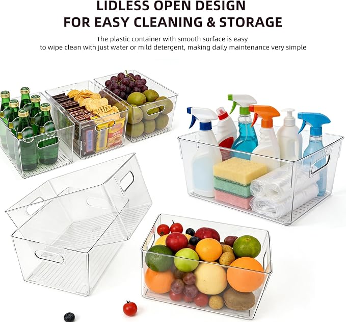 6 Pack Thick Clear Stackable Storage Bins, Cabinet Organizer, Plastiic - Image 6