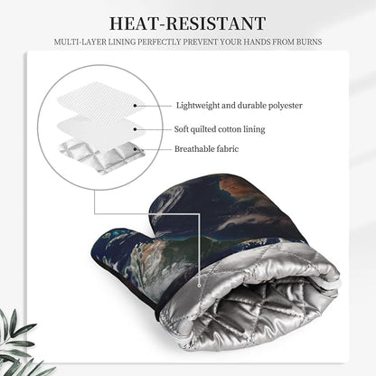 Earth Print Oven Mitts Set of 2, Heat Resistant Silicone Oven Mittens Gloves - Image 5