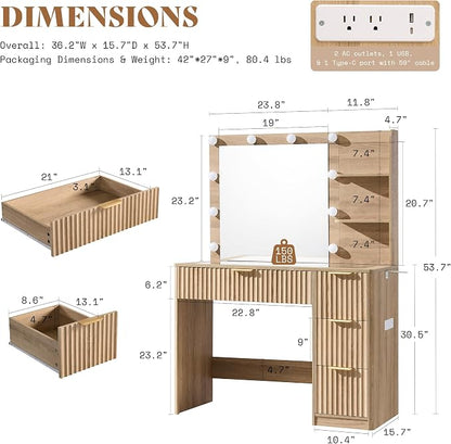 AMERLIFE 36.2" Fluted Vanity Desk - Image 3