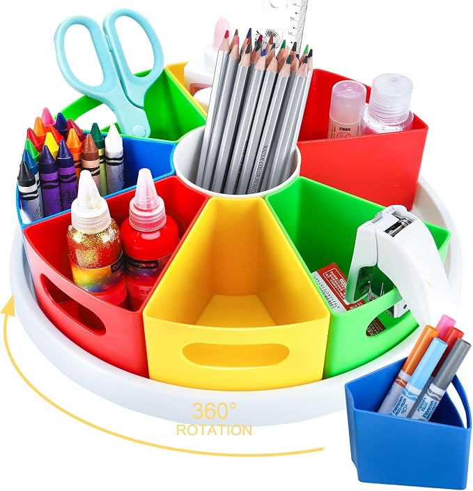 360 Degree Rotating Kids Desk Organizer, Colorful Art Supply Storage and by MeCids