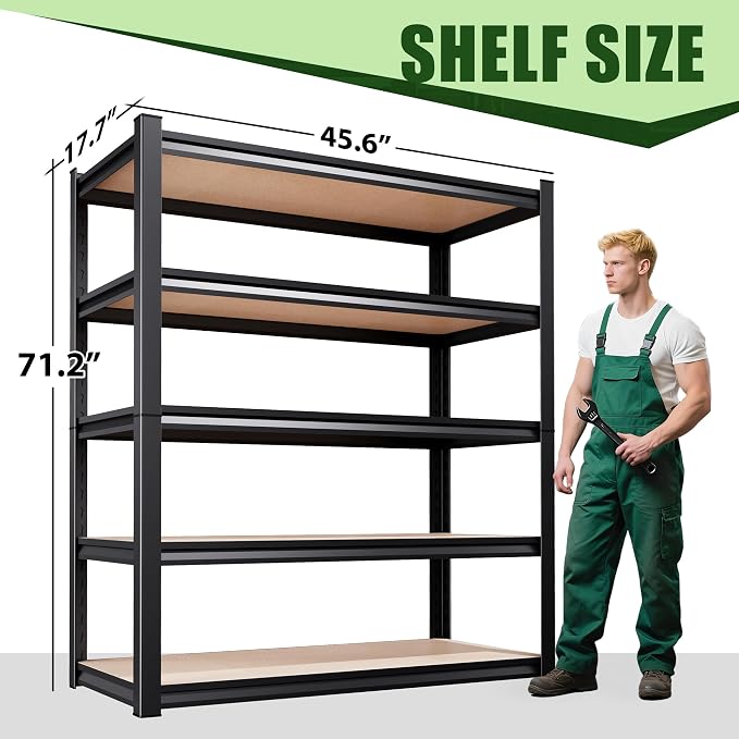 71.2" H Garage Shelving 5T Storage Shelves, Metal Adjustable Shelving Unit - Image 3