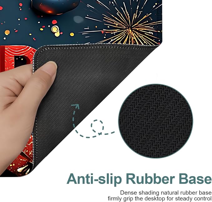 Happy New Year Gaming Mouse Pad 35.4"x15.7"Desk Mat Anti-Slip Rubber Base & - Image 3