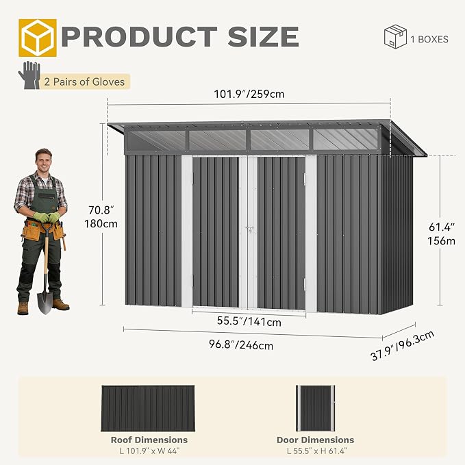 DWVO 9x4 FT Outdoor Storage Shed - Image 8