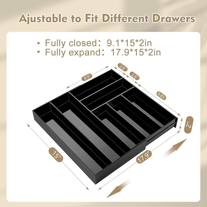 1 Pcs Acrylic Drawer Organizer 9'' up to 18'' x 15'' x 2'' Expandable Drawer - Image 2