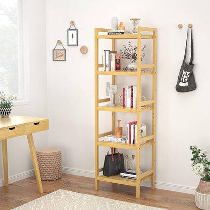 Homykic Bamboo Bookshelf, 5-Tier Narrow 55.9” Adjustable Book Shelf Bookcase - Image 4