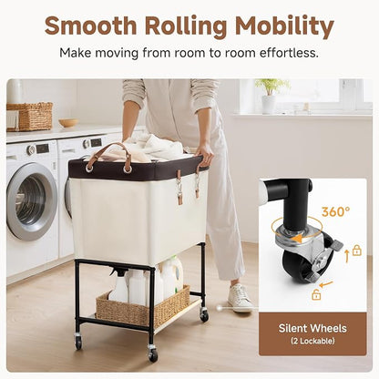 StorageWorks Laundry Cart, 2 Tier Rolling Basket - Image 4