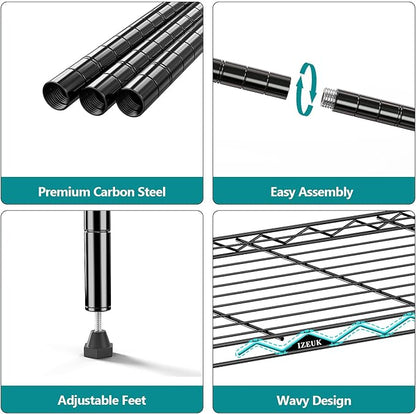 IZEUK 4-Tier Heavy Duty Steel Storage Shelves, Metal Shelf Wire Shelving Rack - Image 4