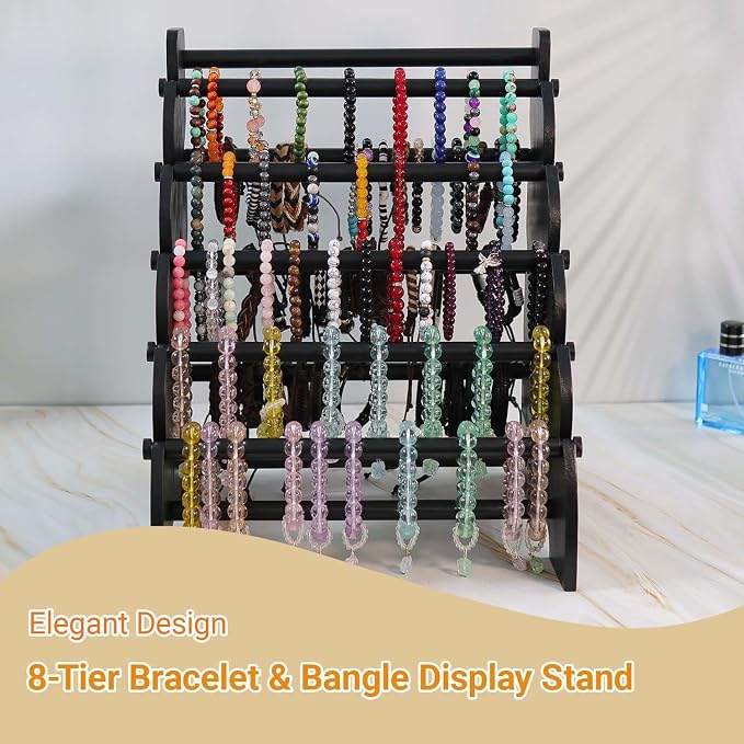 Wooden Bracelet Holder 8 Tier Jewelry Bracelet Display Stand, Portable Organizer - Image 5