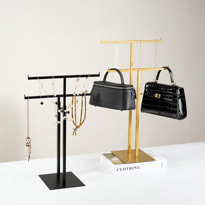 Purse Display Stand Jewelry Towers, Double T-Shaped Tabletop Stainless Steel - Image 5