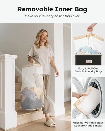 SOLEDI Laundry Hamper with Lid 100L Large & Tall Collapsible Laundry Basket - Image 4
