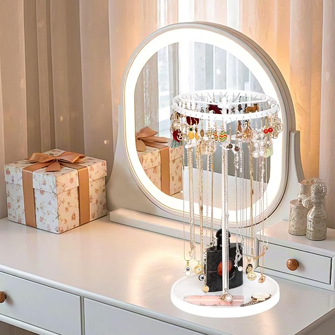 360 Rotating 2-Tier Jewelry Organizer Stand, Large Earring Holder Organizer - Image 7
