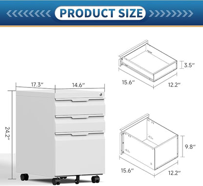 File Cabinet for Home Office, 3 Drawers Mobile File Cabinets Rolling, Under - Image 2