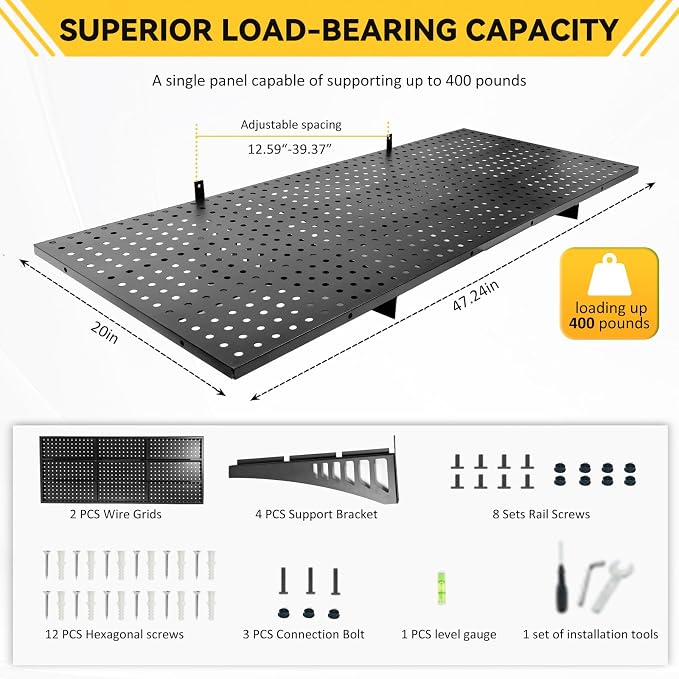 2-Pack 1.67x3.94ft Adjustable Garage Wall Shelving，800 lb Load Capacity Heavy - Image 2