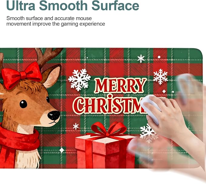 Merry Christmas-Elk Gaming Mouse Pad 35.4"x15.7"Desk Mat Anti-Slip Rubber Base - Image 5