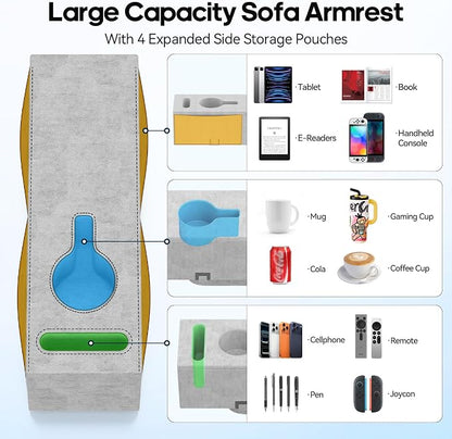 Sofa Armrest Couch Caddy with Cup Holder, Removable Couch Armrest Table Pillow - Image 3