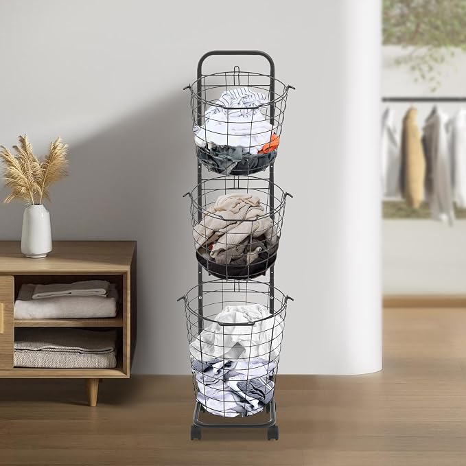 3 Tier Vertical Rolling Laundry Hamper - Image 9