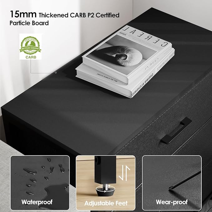 Nightstand with 3 Drawers for Bedroom, Storage Dresser with Fabric Drawers and - Image 4