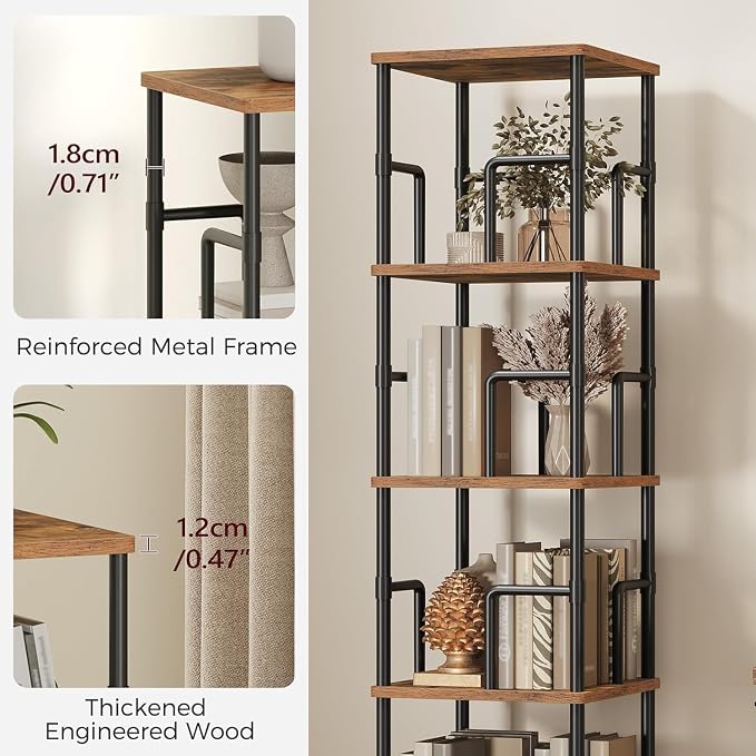 MAHANCRIS 5-Tier Rotating Bookshelf, Freestanding Corner Bookshelf, 360° - Image 7