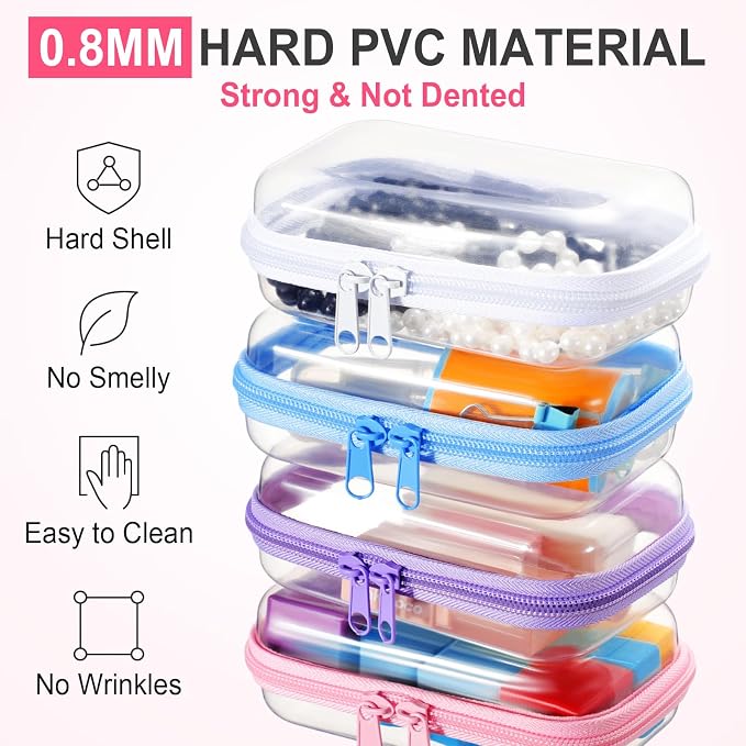 Hoolerry 4 Pcs Hard Clear Zipper Case Makeup Bags Plastic Pencil Pouch - Image 4