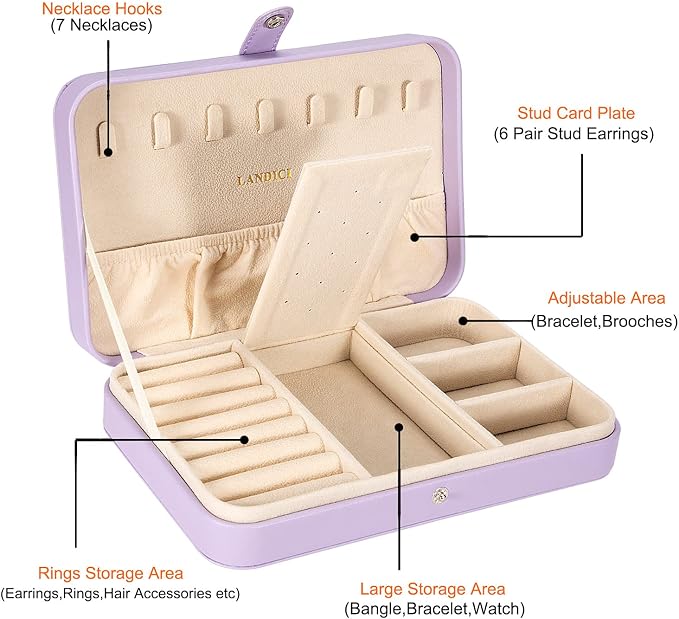 LANDICI Small Jewelry Box for Women Girls, PU Leather Travel Jewelry Case - Image 3